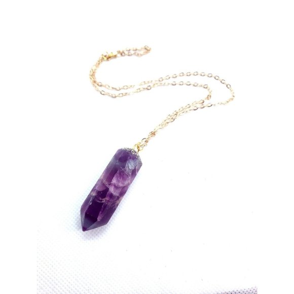 Flourite and pyrite crystal tower Necklace handmade pendulum - Picture 8 of 12